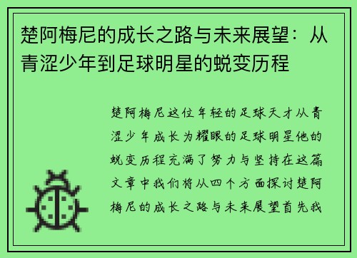 楚阿梅尼的成长之路与未来展望：从青涩少年到足球明星的蜕变历程